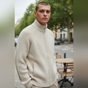 Lanesboro Men's Elegant Zip-Up Sweater - Cream